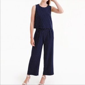 J Crew Silk Overlay Navy/ White polka dot Jumpsuit